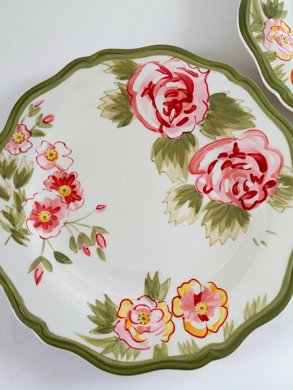 Vintage Pier 1 Imports Audrey Floral Dinner Plates - Set of 2 Hand Painted